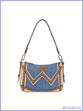 Wrangler Denim Canvas Shoulder Bag Small Hobo Purse Whipstitch